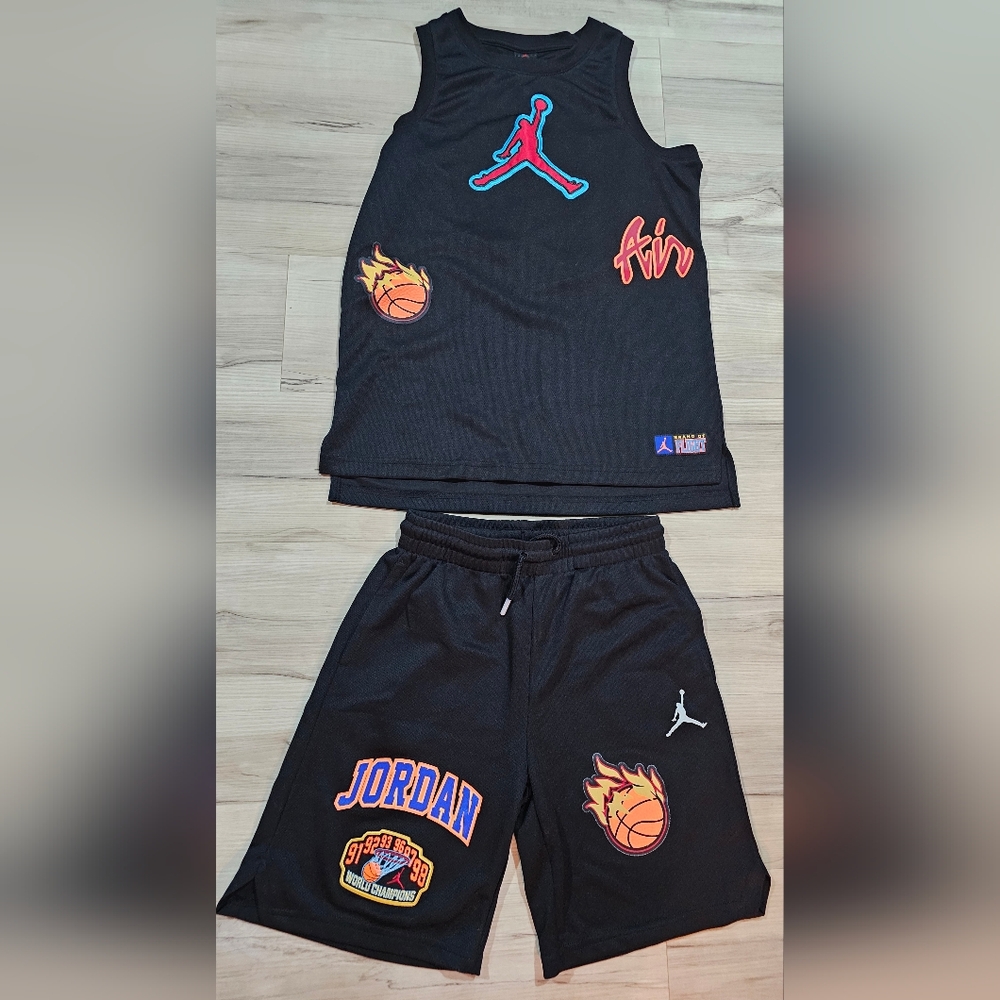 Air Jordan Matching Jersey and Shorts, Jersey is YXL and Shorts are YL